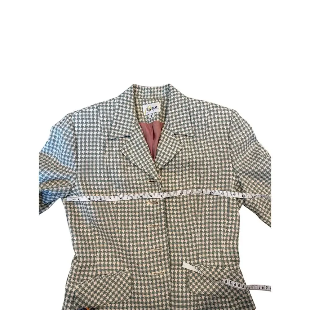 Vintage Barami Sage Green Houndstooth Skirt Suit Set Size 8